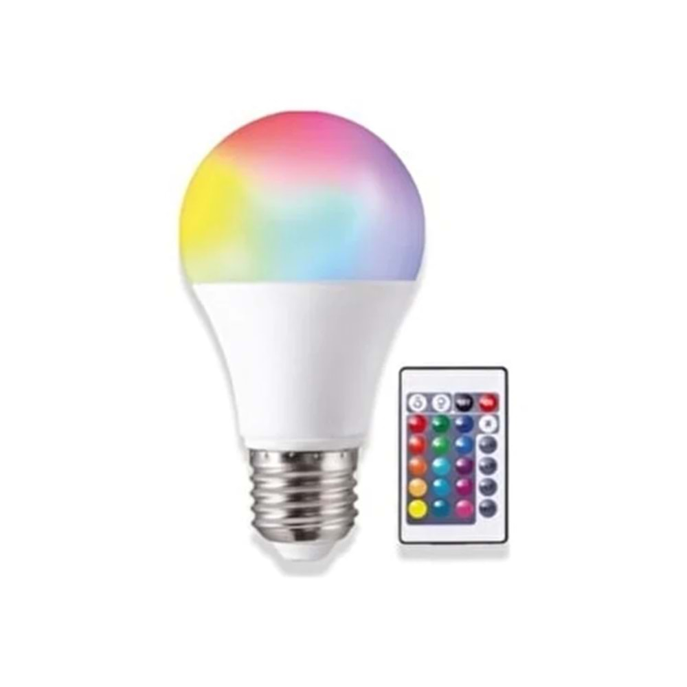 RGB Led Ampul 9 W E27 810 Lümen Renkli Kumandalı Heroled