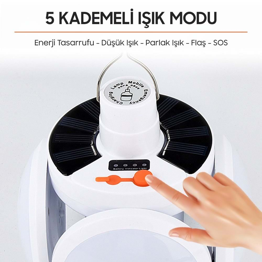 Solar Panelli Şarjlı 5'li Katlanabilir Acil Durum Kamp Lambası Powermaster