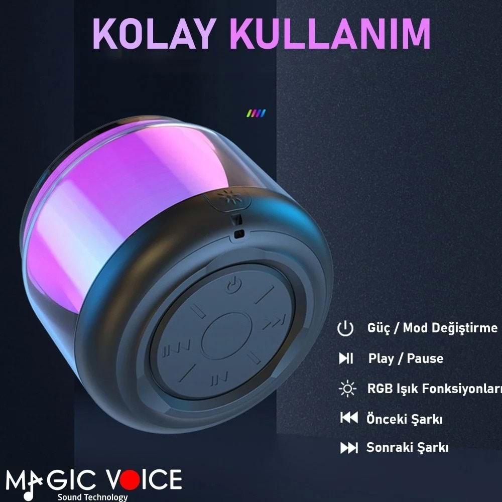 Bluetooth Hoparlör S-300 Şeffaf Camlı Renkli 5 Watt Taşınabilir Magicvoice