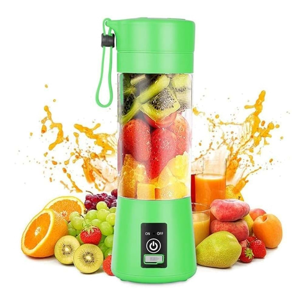 El Blender Yeşil Portatif Taşınabilir USB Şarjlı Mikser 380 ml Fasel