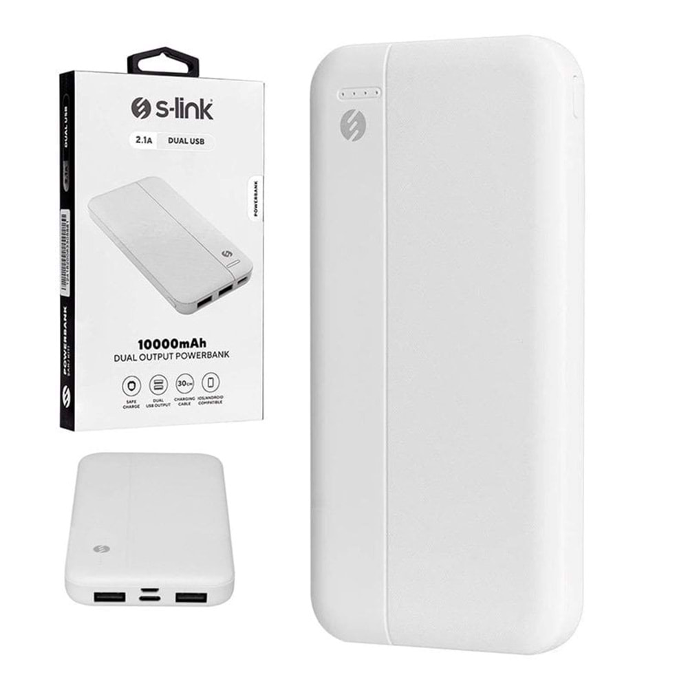 23825 S-Link Ip-G10N Beyaz Micro+Type C Girişli 10000 Mah Powerbank