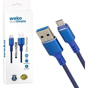 22023 Weko Usb To Micro Örgülü Mavi Şarj Kablosu