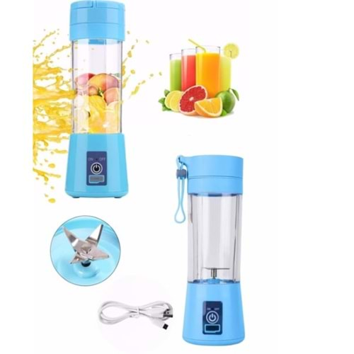 El Blender Mavi Portatif Taşınabilir USB Şarjlı Mikser 380 ml Fasel