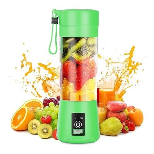 El Blender Yeşil Portatif Taşınabilir USB Şarjlı Mikser 380 ml Fasel